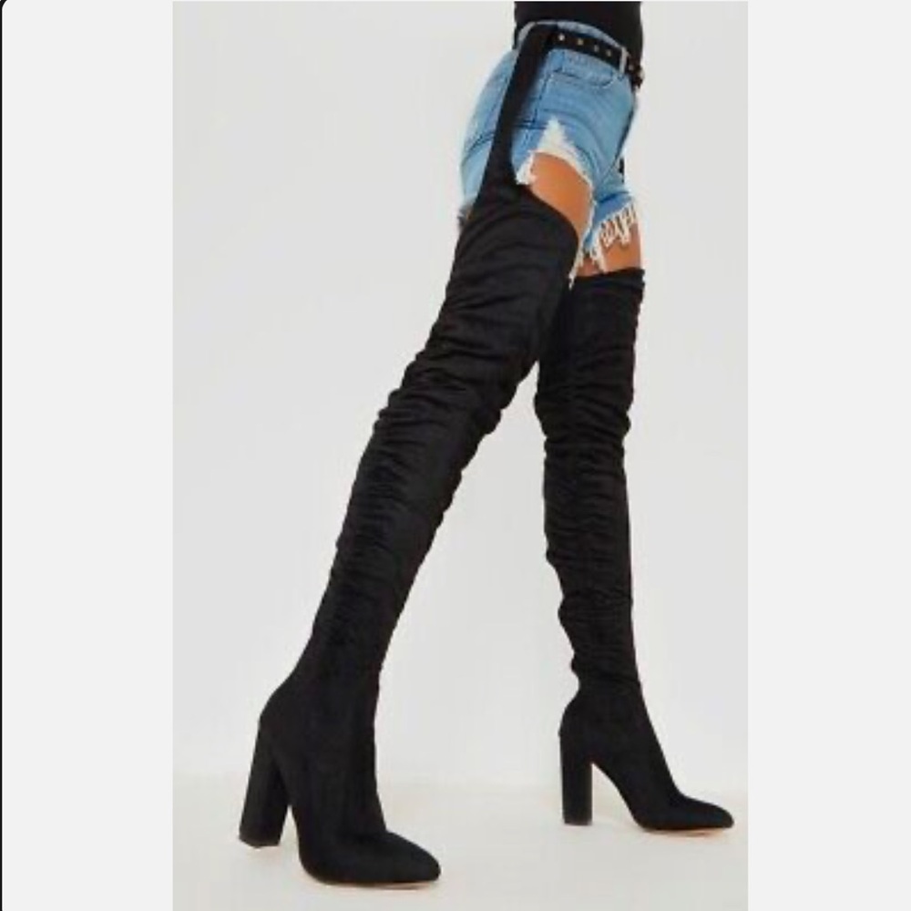 Pretty Little Thing Beksie Black Belted Waist Thigh High Boots  PLT Sold Out